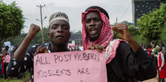 Ugandan University students shout slogans