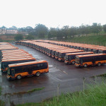 Pioneer buses parked near Namboole Stadium in Bweyogerere