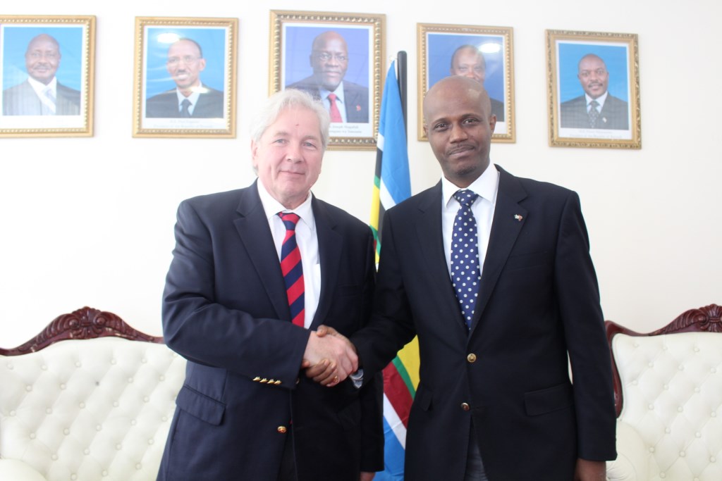 The  EAC Secretary General , Mr Liberat Mfumukeko together with the Ambassador of the Federal Republic of Germany to the United Republic of Tanzania, and also accredited to the EAC bloc, H.E. Egon Kochanke