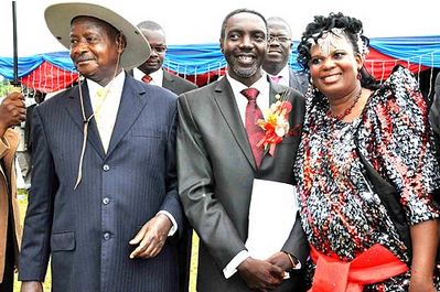 NEWFOUND FRIENDS: The Akenas, Jimmy and wife Betty pose for a photo with President Yoweri Museveni.