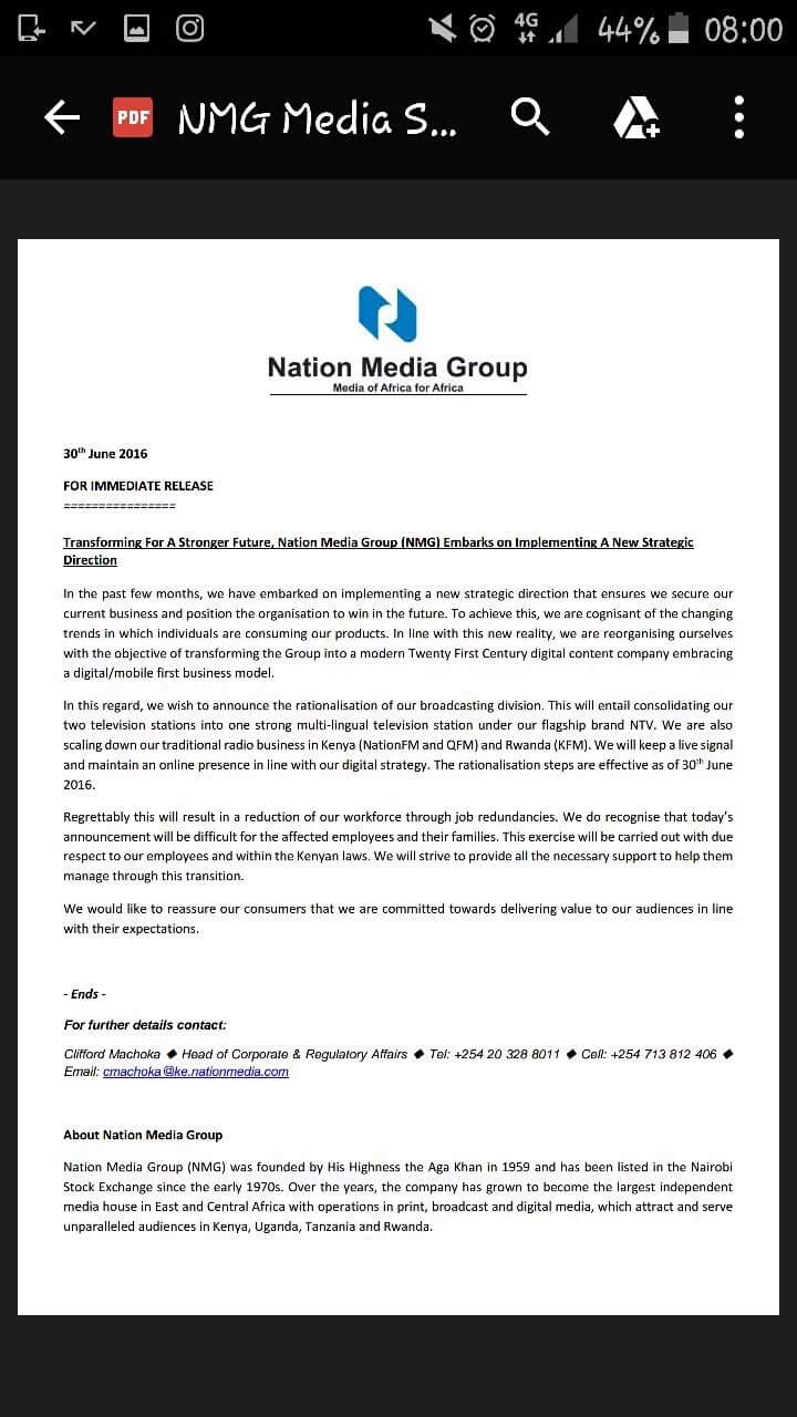 The NMG release full statement on the closures