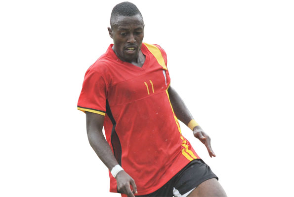 Majwega controls the ball during his last Cranes appearance against Botswana at Namboole on June 13