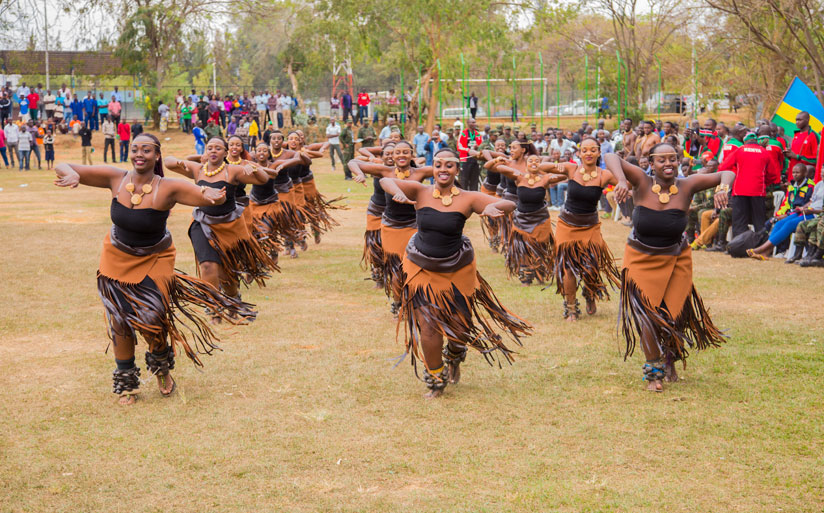 The famous Rwanda’s Cultural Troupe Inganzo Ingari entertains the crowd attending the games.