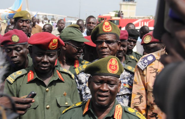 RETURN TO JUBA: A group of Generals led by SPLA-IO Chief of General Staff arrive in Juba following the signing of a peace deal in August last year. Now, some of the Generals have defected  to SPLA under President Salva Kiir.