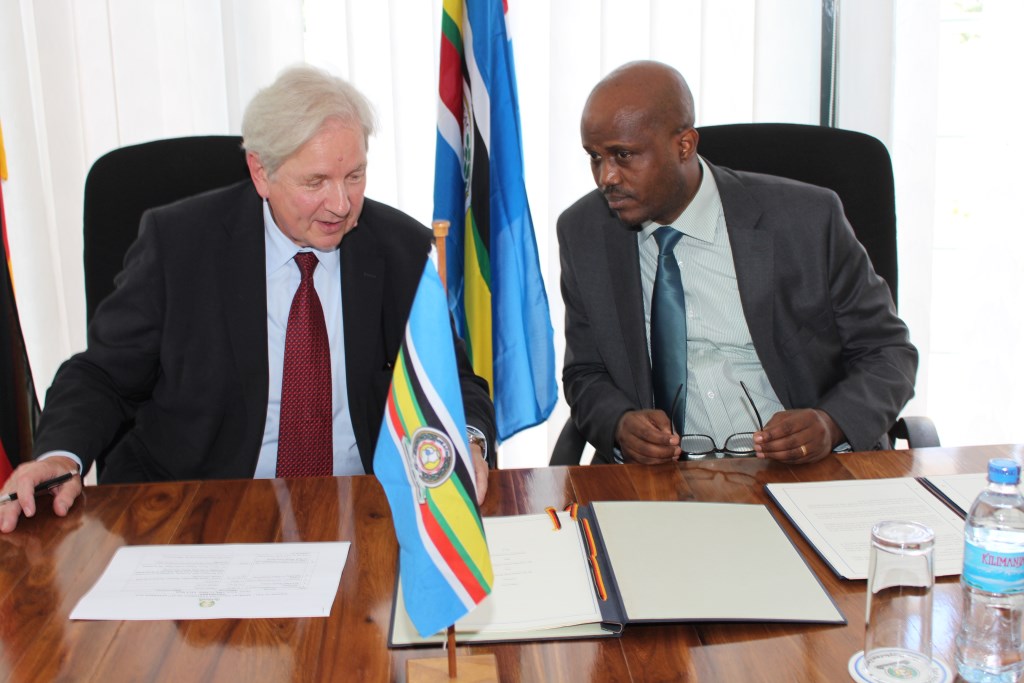  The Secretary General of the East African Community, Amb. Liberat Mfumukeko having a chat with His Excellency Egon Kochanke, Ambassador of the Federal Republic of Germany to the United Republic of Tanzania and Accredited to the EAC.