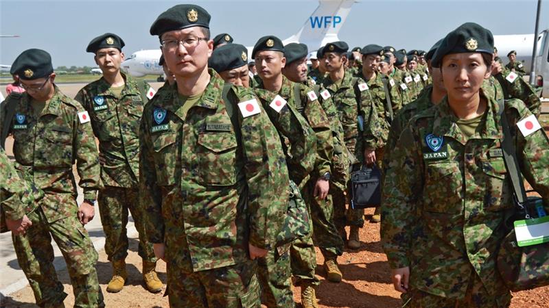 Japanese peacekeeping troops on arrival in Juba, South Sudan. Photos/Samir Bol/AFP 