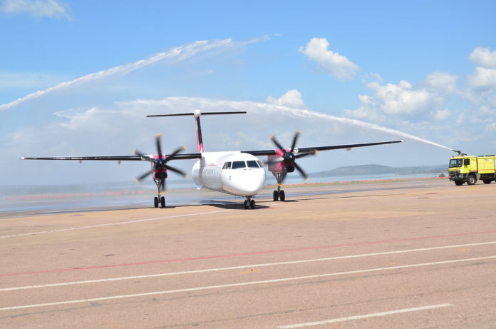 Water gun salute at the runway
