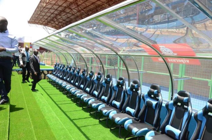 The subs bench in the stadium