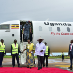 President Museveni and his wife Janet Museveni after having feel of new Uganda Airlines airplane