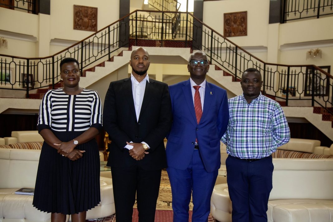 Matilda Babuleka Marketing Manager Beer, Omukama of Tooro, Dr. Oyo Nyimba Kabamba Iguru Rukidi 1V, Andrew Kilonzo the Managing Director of UBL and Edgar Kihumuro Brand Manager of Pilsner Lager.