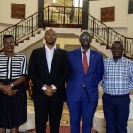 Matilda Babuleka Marketing Manager Beer, Omukama of Tooro, Dr. Oyo Nyimba Kabamba Iguru Rukidi 1V, Andrew Kilonzo the Managing Director of UBL and Edgar Kihumuro Brand Manager of Pilsner Lager.