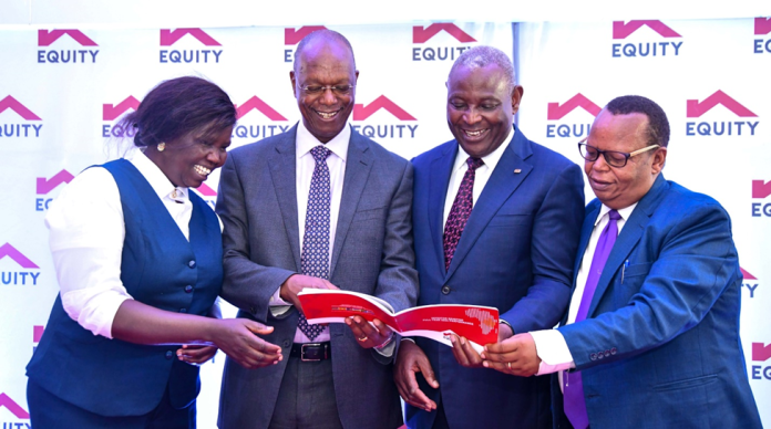 Sally Jepkorir, a Shareholder, Equity Group Chairman, Prof. Isaac Macharia, Equity Group Managing Director and CEO, Dr. James Mwangi and Daniel Kimotho, a Shareholder, during the Full Year 2024 Investor Briefing event.